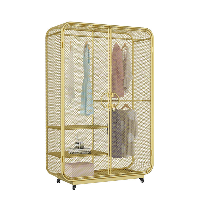 Modern Style Wardrobe Closet Metal Wardrobe Cabinet for Bedroom 50"L x 20"W x 75"H Golden Clearhalo 'Armoires & Wardrobes' 'armoires_wardrobes' 'Bedroom Furniture' 'furn' 'furn_armoires_wardrobes' 'Furniture' 7061466