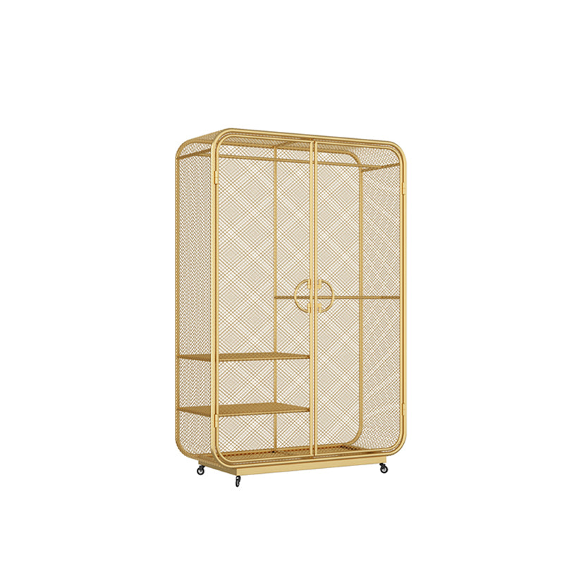 Modern Style Wardrobe Cabinet Metal Clothes Rail Wardrobe Armoire for Bedroom 47"L x 20"W x 75"H Gold Clearhalo 'Armoires & Wardrobes' 'armoires_wardrobes' 'Bedroom Furniture' 'furn' 'furn_armoires_wardrobes' 'Furniture' 7061484