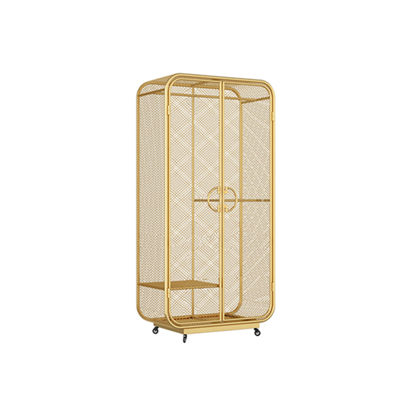 Modern Style Wardrobe Cabinet Metal Clothes Rail Wardrobe Armoire for Bedroom 31"L x 20"W x 67"H Gold Clearhalo 'Armoires & Wardrobes' 'armoires_wardrobes' 'Bedroom Furniture' 'furn' 'furn_armoires_wardrobes' 'Furniture' 7061485
