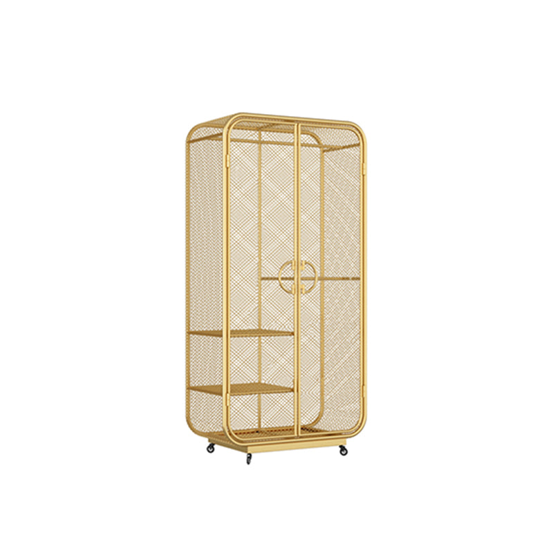 Modern Style Wardrobe Cabinet Metal Clothes Rail Wardrobe Armoire for Bedroom 37"L x 20"W x 75"H Gold Clearhalo 'Armoires & Wardrobes' 'armoires_wardrobes' 'Bedroom Furniture' 'furn' 'furn_armoires_wardrobes' 'Furniture' 7061487
