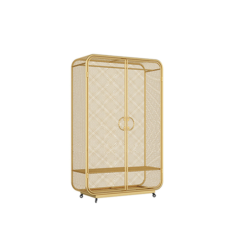Modern Style Wardrobe Cabinet Metal Clothes Rail Wardrobe Armoire for Bedroom 47"L x 20"W x 75"H Light Gold Clearhalo 'Armoires & Wardrobes' 'armoires_wardrobes' 'Bedroom Furniture' 'furn' 'furn_armoires_wardrobes' 'Furniture' 7061489