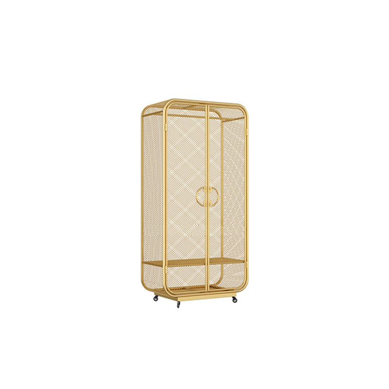 Modern Style Wardrobe Cabinet Metal Clothes Rail Wardrobe Armoire for Bedroom 31"L x 18"W x 67"H Light Gold Clearhalo 'Armoires & Wardrobes' 'armoires_wardrobes' 'Bedroom Furniture' 'furn' 'furn_armoires_wardrobes' 'Furniture' 7061491