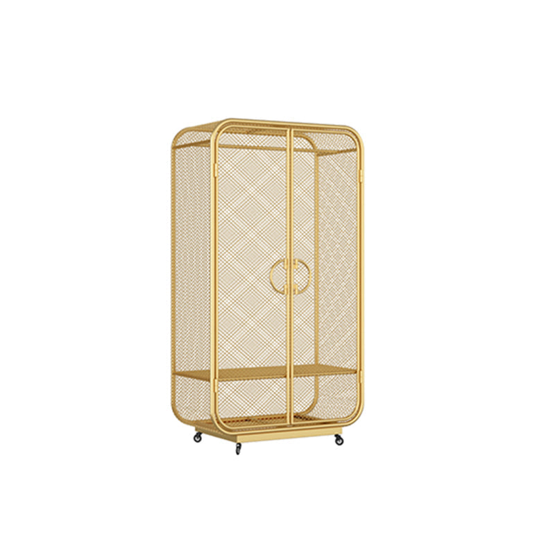 Modern Style Wardrobe Cabinet Metal Clothes Rail Wardrobe Armoire for Bedroom 31.5"L x 18"W x 59"H Light Gold Clearhalo 'Armoires & Wardrobes' 'armoires_wardrobes' 'Bedroom Furniture' 'furn' 'furn_armoires_wardrobes' 'Furniture' 7061493