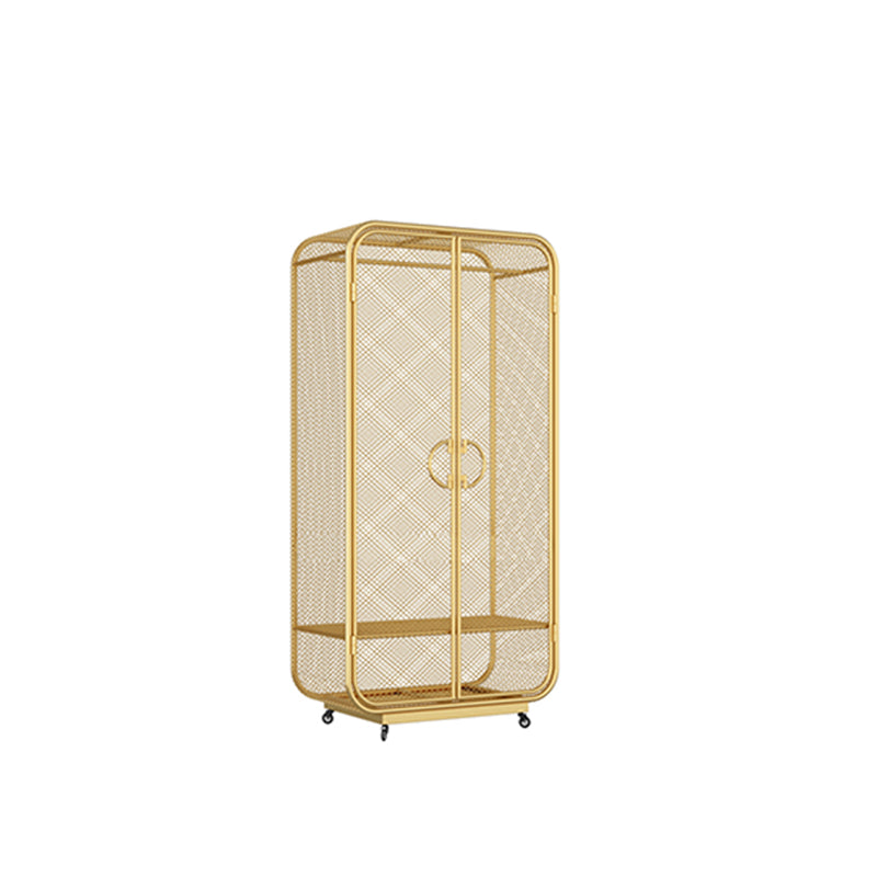 Modern Style Wardrobe Cabinet Metal Clothes Rail Wardrobe Armoire for Bedroom 37"L x 20"W x 75"H Light Gold Clearhalo 'Armoires & Wardrobes' 'armoires_wardrobes' 'Bedroom Furniture' 'furn' 'furn_armoires_wardrobes' 'Furniture' 7061495