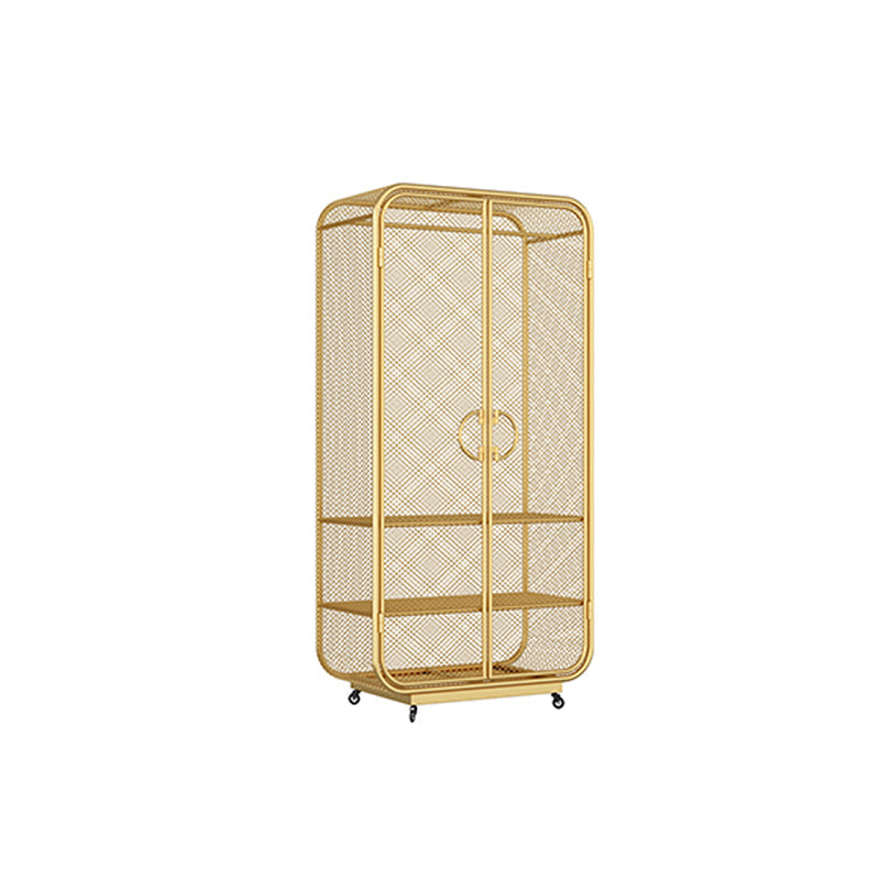 Modern Style Wardrobe Cabinet Metal Clothes Rail Wardrobe Armoire for Bedroom Bright Gold Clearhalo 'Armoires & Wardrobes' 'armoires_wardrobes' 'Bedroom Furniture' 'furn' 'furn_armoires_wardrobes' 'Furniture' 7061498
