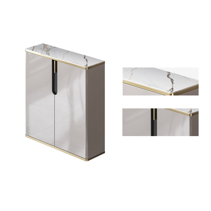 White Stone Top Sideboard Engineered Wood Side Board for Kitchen Use 31"L x 10"W x 34"H Grey Clearhalo 'buffet_sideboard' 'Buffets & Sideboards' 'furn' 'furn_buffet_sideboard' 'Furniture' 'Kitchen & Dining Furniture' 7061623