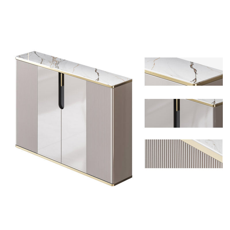 White Stone Top Sideboard Engineered Wood Side Board for Kitchen Use 39"L x 10"W x 34"H Grey Clearhalo 'buffet_sideboard' 'Buffets & Sideboards' 'furn' 'furn_buffet_sideboard' 'Furniture' 'Kitchen & Dining Furniture' 7061624