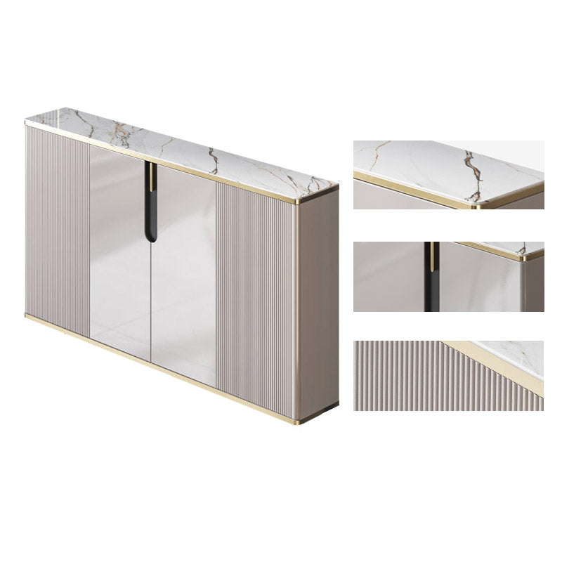 White Stone Top Sideboard Engineered Wood Side Board for Kitchen Use 59"L x 10"W x 34"H Grey Clearhalo 'buffet_sideboard' 'Buffets & Sideboards' 'furn' 'furn_buffet_sideboard' 'Furniture' 'Kitchen & Dining Furniture' 7061625