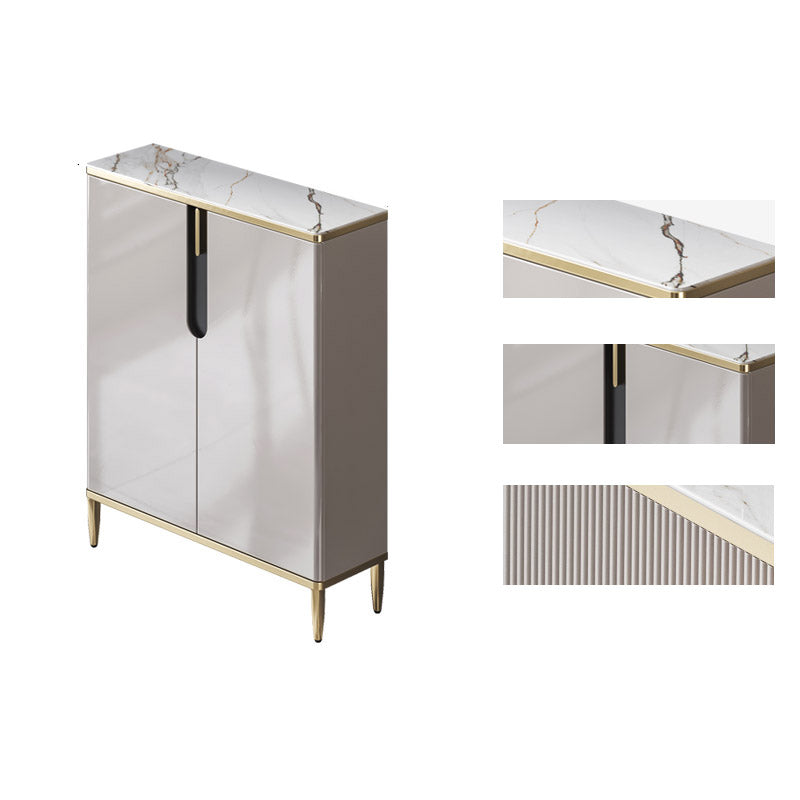 White Stone Top Sideboard Engineered Wood Side Board for Kitchen Use 35"L x 10"W x 38"H Grey Clearhalo 'buffet_sideboard' 'Buffets & Sideboards' 'furn' 'furn_buffet_sideboard' 'Furniture' 'Kitchen & Dining Furniture' 7061626