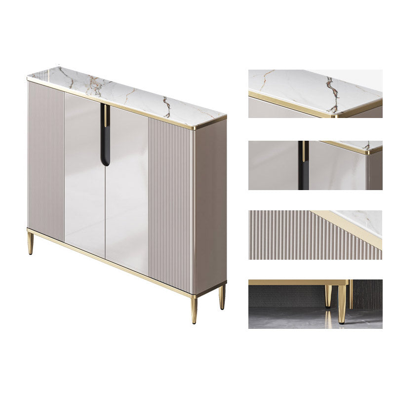 White Stone Top Sideboard Engineered Wood Side Board for Kitchen Use 47"L x 10"W x 38"H Grey Clearhalo 'buffet_sideboard' 'Buffets & Sideboards' 'furn' 'furn_buffet_sideboard' 'Furniture' 'Kitchen & Dining Furniture' 7061627