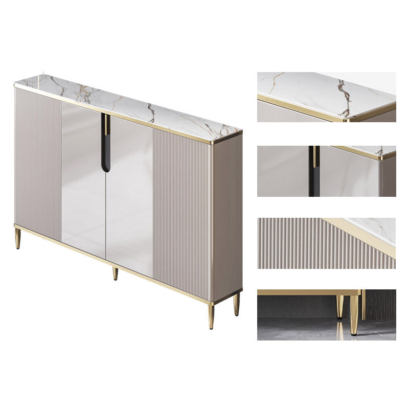 White Stone Top Sideboard Engineered Wood Side Board for Kitchen Use 59"L x 10"W x 38"H Grey Clearhalo 'buffet_sideboard' 'Buffets & Sideboards' 'furn' 'furn_buffet_sideboard' 'Furniture' 'Kitchen & Dining Furniture' 7061628