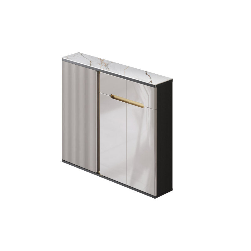 White Stone Top Sideboard Engineered Wood Side Board for Kitchen Use 39"L x 10"W x 34"H Gray Black Clearhalo 'buffet_sideboard' 'Buffets & Sideboards' 'furn' 'furn_buffet_sideboard' 'Furniture' 'Kitchen & Dining Furniture' 7061634