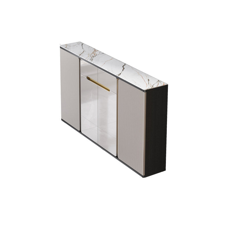 White Stone Top Sideboard Engineered Wood Side Board for Kitchen Use 59"L x 10"W x 34"H Gray Black Clearhalo 'buffet_sideboard' 'Buffets & Sideboards' 'furn' 'furn_buffet_sideboard' 'Furniture' 'Kitchen & Dining Furniture' 7061636