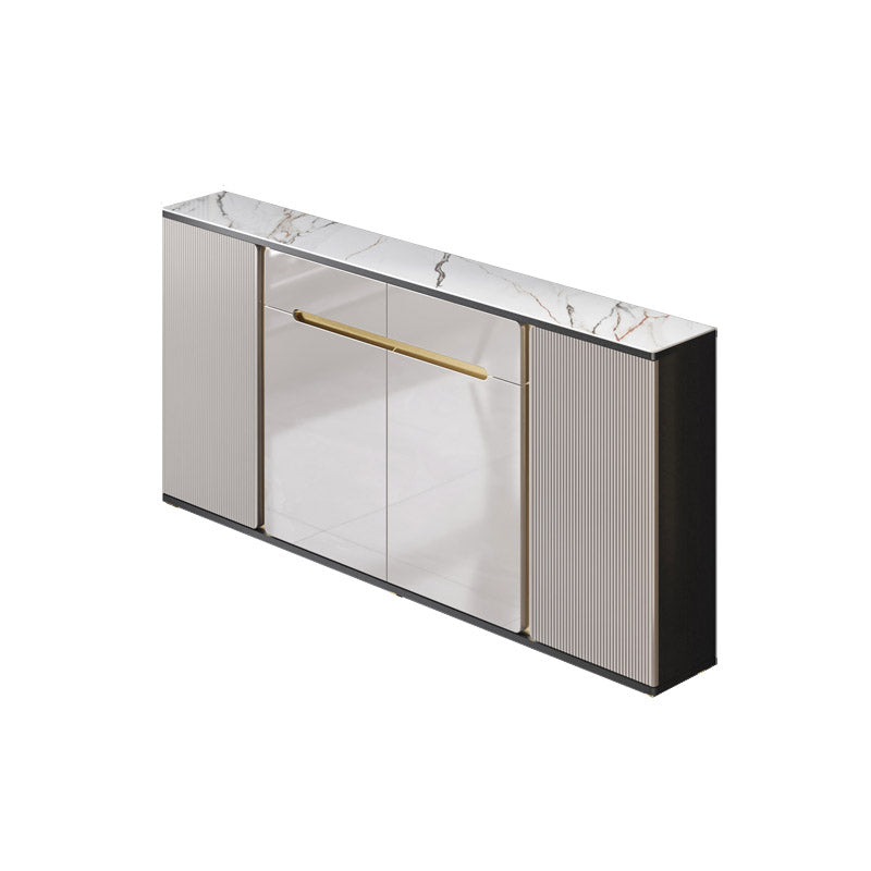 White Stone Top Sideboard Engineered Wood Side Board for Kitchen Use 71"L x 10"W x 34"H Gray Black Clearhalo 'buffet_sideboard' 'Buffets & Sideboards' 'furn' 'furn_buffet_sideboard' 'Furniture' 'Kitchen & Dining Furniture' 7061637