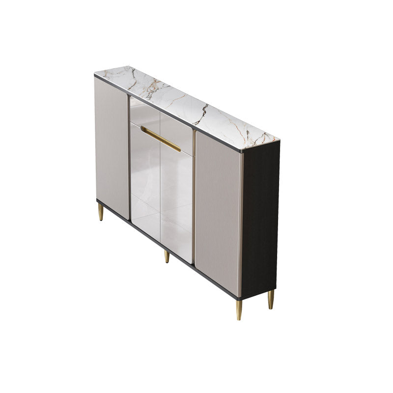 White Stone Top Sideboard Engineered Wood Side Board for Kitchen Use 59"L x 10"W x 38"H Gray Black Clearhalo 'buffet_sideboard' 'Buffets & Sideboards' 'furn' 'furn_buffet_sideboard' 'Furniture' 'Kitchen & Dining Furniture' 7061641