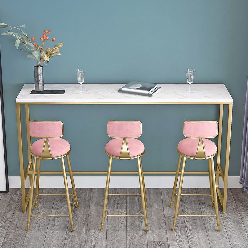 Glam Pub Table Set 1/2/4 Pieces Faux Marble Bar table with Backless Stools 4 Pieces: Table, 3 Pink Stools Clearhalo 'Bar Furniture' 'furn' 'furn_home_bar_bar_sets' 'Furniture' 'Home Bars & Bar Sets' 'home_bar_bar_sets' 'Kitchen & Dining Furniture' 7062024