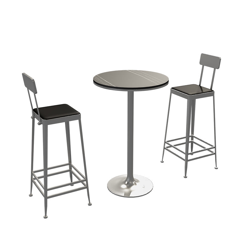 Modern Style Bar Table Set 1/3 Pieces Stone Round Bistro Set for Indoor Table & Chair(s) Silver 3 Piece Set Clearhalo 'Bar Furniture' 'furn' 'furn_home_bar_bar_sets' 'Furniture' 'Home Bars & Bar Sets' 'home_bar_bar_sets' 'Kitchen & Dining Furniture' 7062239