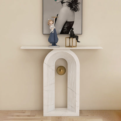 Glam Console Table Rectangle Stone Accent Table , 12 inch Width