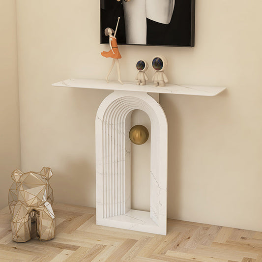 Glam Console Table Rectangle Stone Accent Table , 12 inch Width