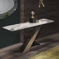 16 inch Wide Modern Accent Table Rectangle Shape Stone Console Table for Hall