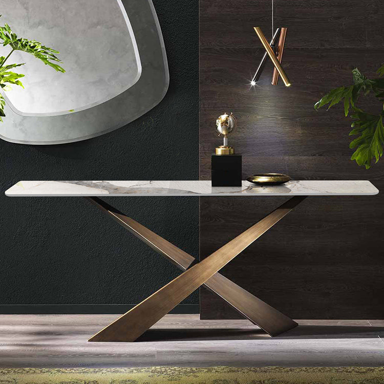 16 inch Wide Modern Accent Table Rectangle Shape Stone Console Table for Hall