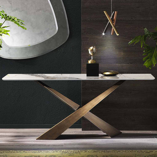16 inch Wide Modern Accent Table Rectangle Shape Stone Console Table for Hall