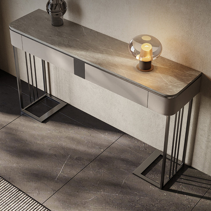 Modern Accent Table Half Moon Shape Stone Console Table for Hall , 14 inch Wide