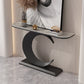 12 inch Wide Glam Console Table Stone Half Moon Console Accent Table