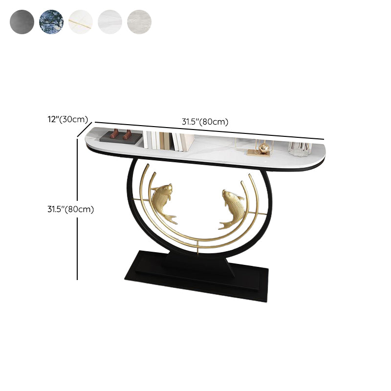 12 inch Wide Modern Accent Table Half Moon Stone Console Table for Hall