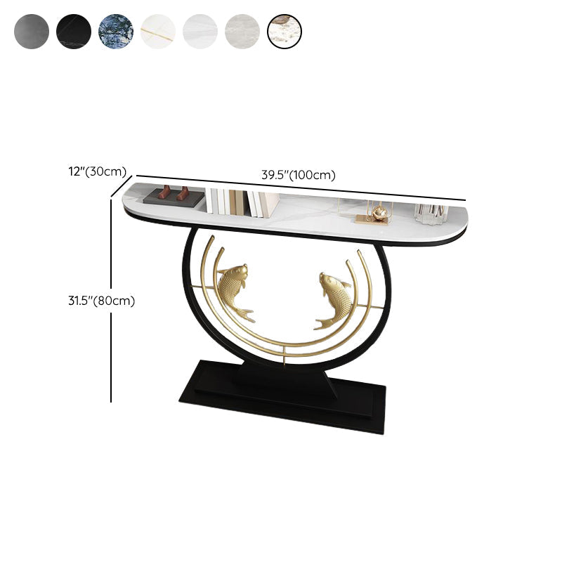 12 inch Wide Modern Accent Table Half Moon Stone Console Table for Hall