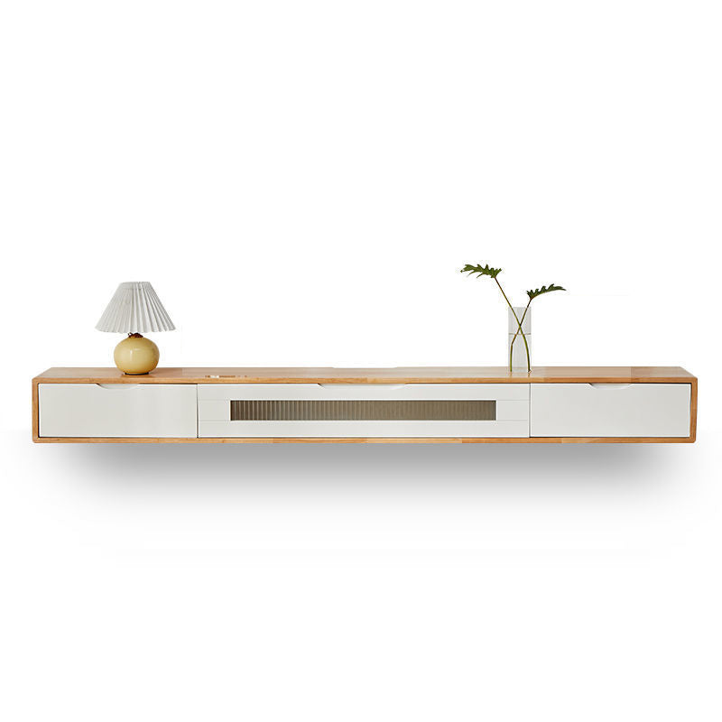 Modern TV Stand Console Solid Wood Media Console TV Stand with Drawers Natural Wood White Glass Clearhalo 'furn' 'furn_tv_stands_entertainment_centers' 'Furniture' 'Living Room Furniture' 'TV Stands & Entertainment Centers' 'TV Stands & Media Storage Furniture' 'tv_stands_entertainment_centers' 7065545