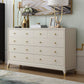 Commode Double Glam classique, commode de rangement horizontale en cerisier pour chambre à coucher
