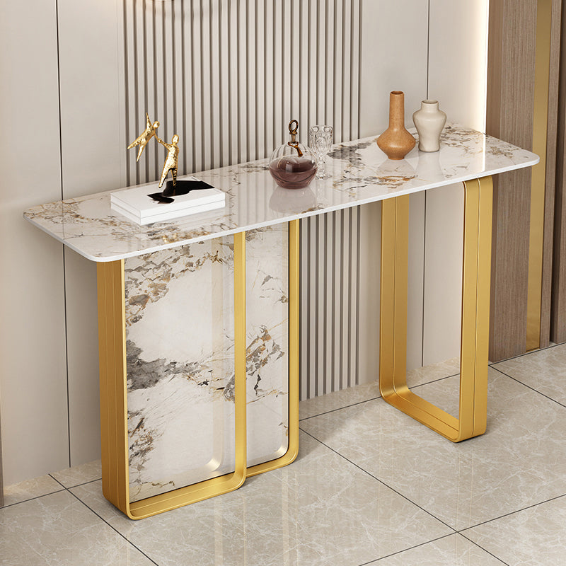 12 inch Wide Accent Table Rectangle Shape Stone Console Table for Hall 47"L x 12"W x 31"H Gold Gloss White Clearhalo 'Console Tables' 'console_tables' 'Entry & Mudroom Furniture' 'furn' 'furn_console_tables' 'Furniture' 7065829