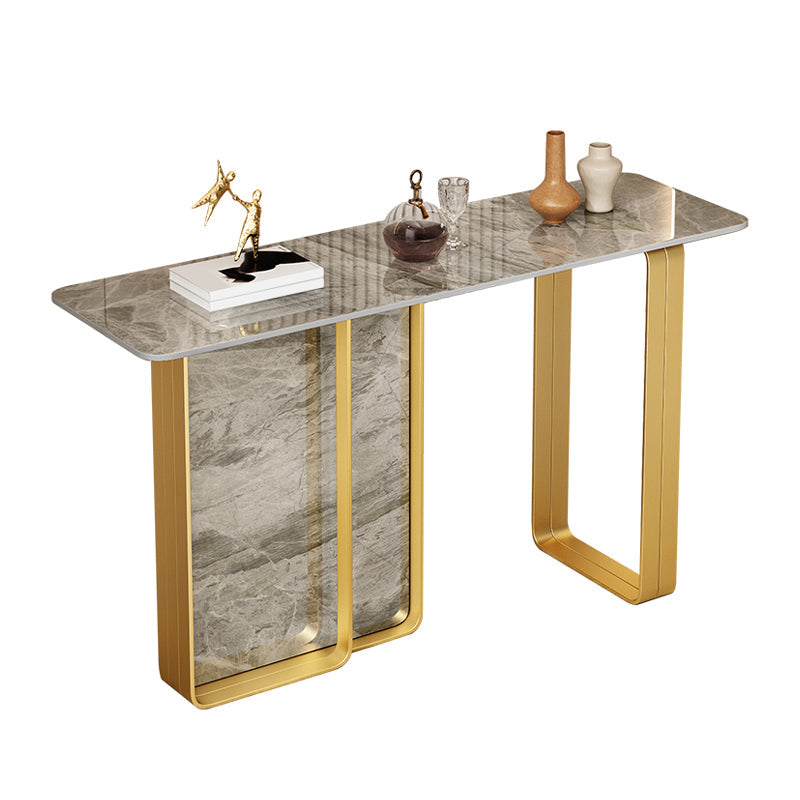 12 inch Wide Accent Table Rectangle Shape Stone Console Table for Hall Gold Gray Clearhalo 'Console Tables' 'console_tables' 'Entry & Mudroom Furniture' 'furn' 'furn_console_tables' 'Furniture' 7065835