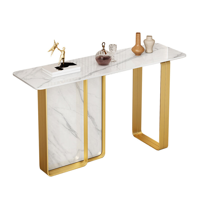 12 inch Wide Accent Table Rectangle Shape Stone Console Table for Hall Gold White Clearhalo 'Console Tables' 'console_tables' 'Entry & Mudroom Furniture' 'furn' 'furn_console_tables' 'Furniture' 7065836