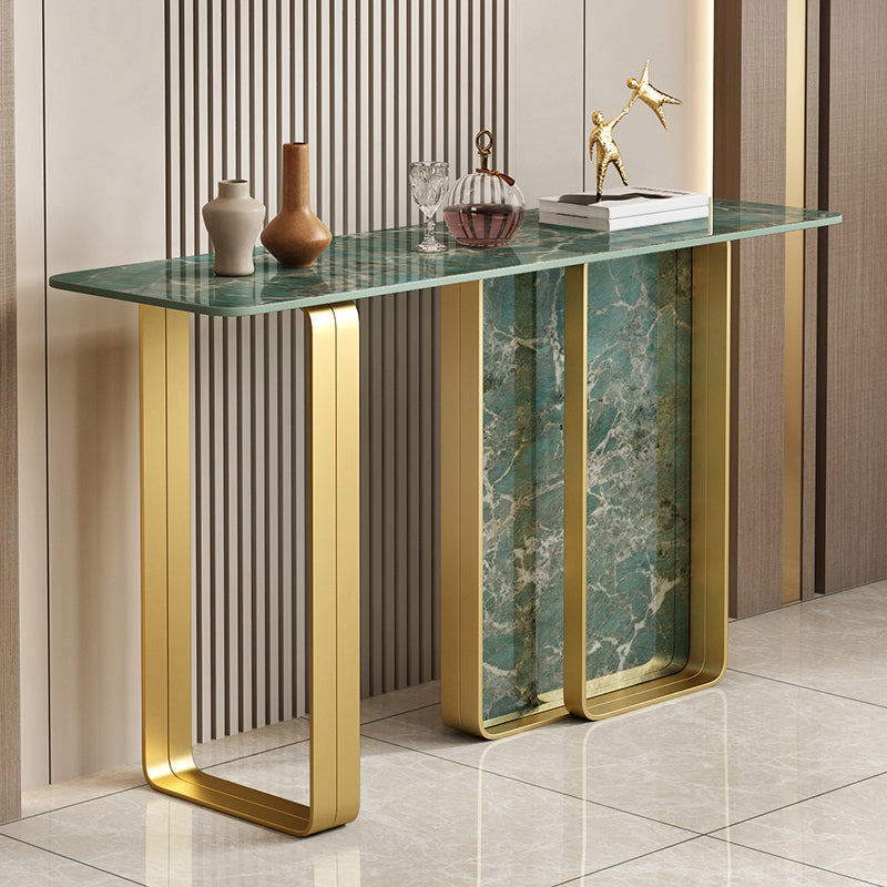12 inch Wide Accent Table Rectangle Shape Stone Console Table for Hall Gold Green Clearhalo 'Console Tables' 'console_tables' 'Entry & Mudroom Furniture' 'furn' 'furn_console_tables' 'Furniture' 7065838