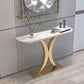 12 inch Wide Glam Accent Table Half Moon Shape Metal Console Table for Hall 59"L x 12"W x 31"H Gold White Clearhalo 'Console Tables' 'console_tables' 'Entry & Mudroom Furniture' 'furn' 'furn_console_tables' 'Furniture' 7065852