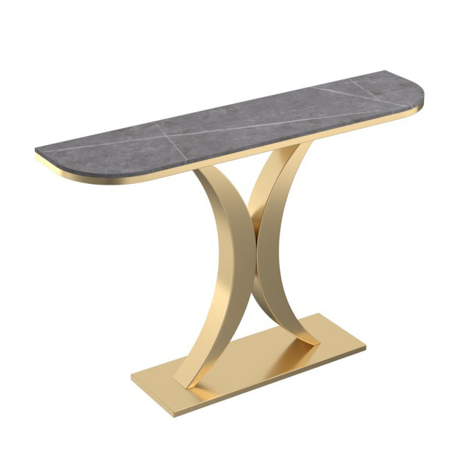 12 inch Wide Glam Accent Table Half Moon Shape Metal Console Table for Hall Gold Gray Clearhalo 'Console Tables' 'console_tables' 'Entry & Mudroom Furniture' 'furn' 'furn_console_tables' 'Furniture' 7065860