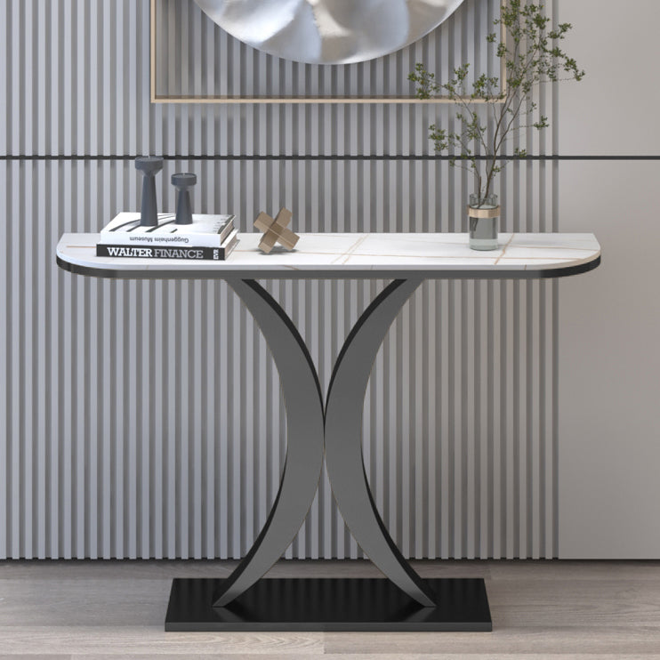 12 inch Wide Glam Accent Table Half Moon Shape Metal Console Table for Hall Clearhalo 'Console Tables' 'console_tables' 'Entry & Mudroom Furniture' 'furn' 'furn_console_tables' 'Furniture' 7065869