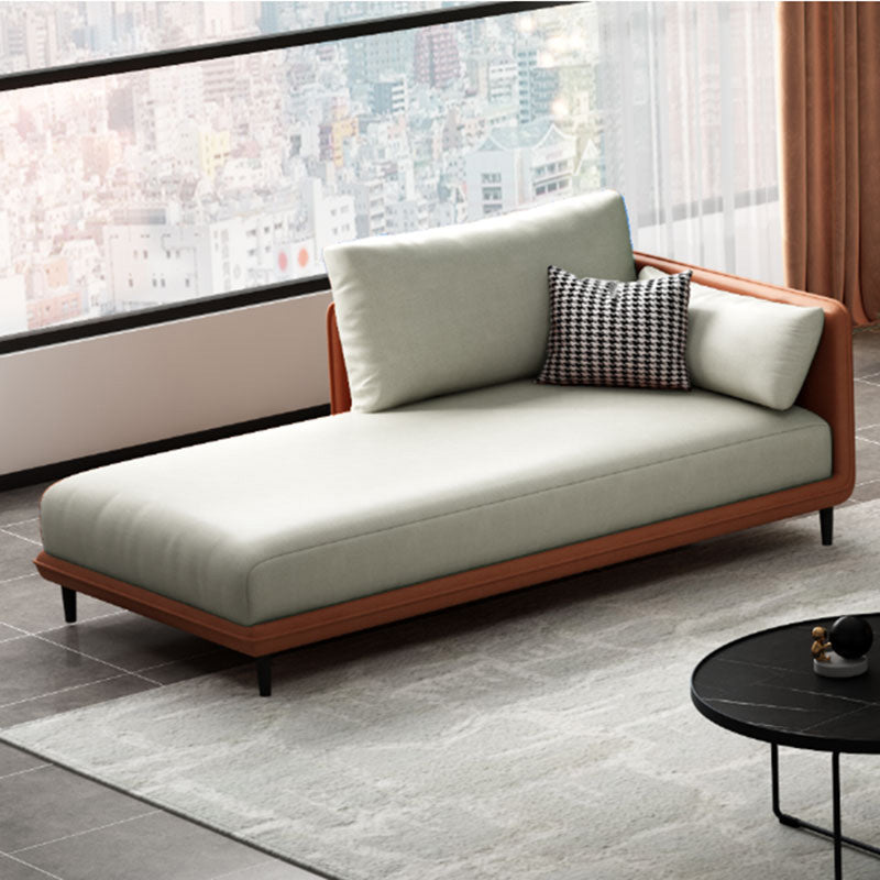 Nordic Cushioned Chaise Lounge Pine Chaise with Recessed Arms for Bedroom and Living Room