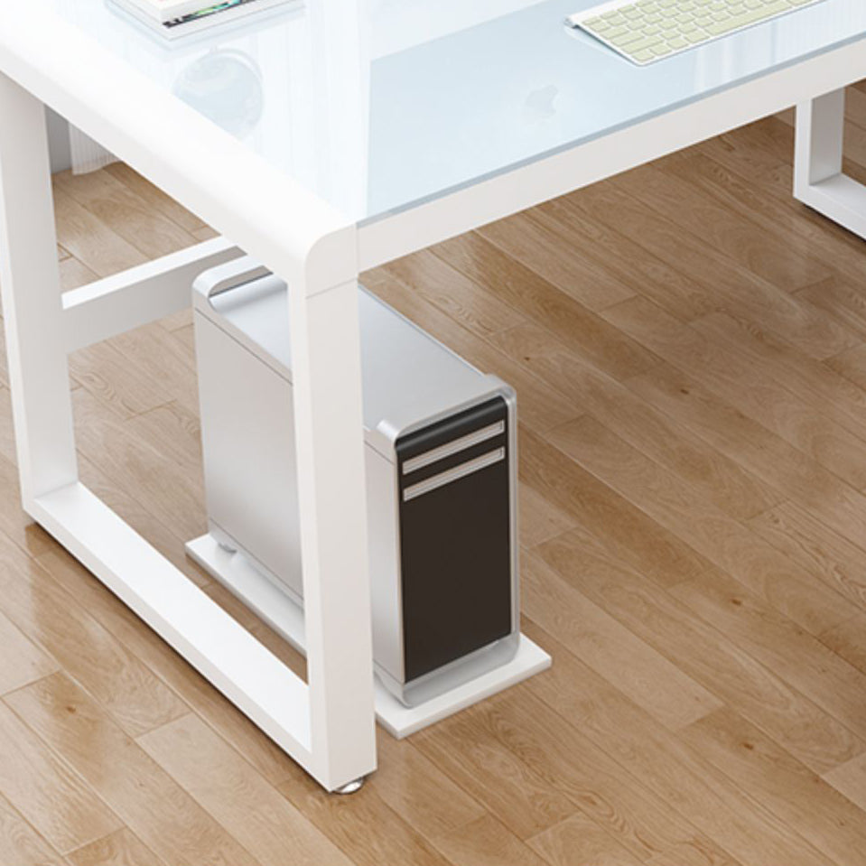 Glass Top Rectangular Gaming Desk Modern 29.53" Tall Computer Desk with Sled Base Clearhalo 'furn' 'furn_office_desk' 'Furniture' 'Office Desks' 'Office Furniture' 'office_desk' 7066770