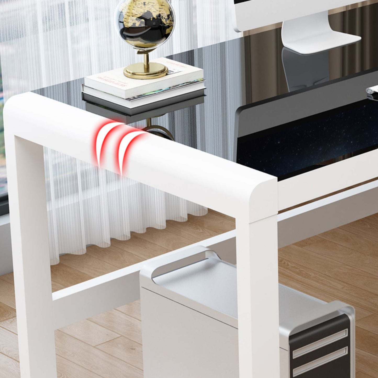 Glass Top Rectangular Gaming Desk Modern 29.53" Tall Computer Desk with Sled Base Clearhalo 'furn' 'furn_office_desk' 'Furniture' 'Office Desks' 'Office Furniture' 'office_desk' 7066771