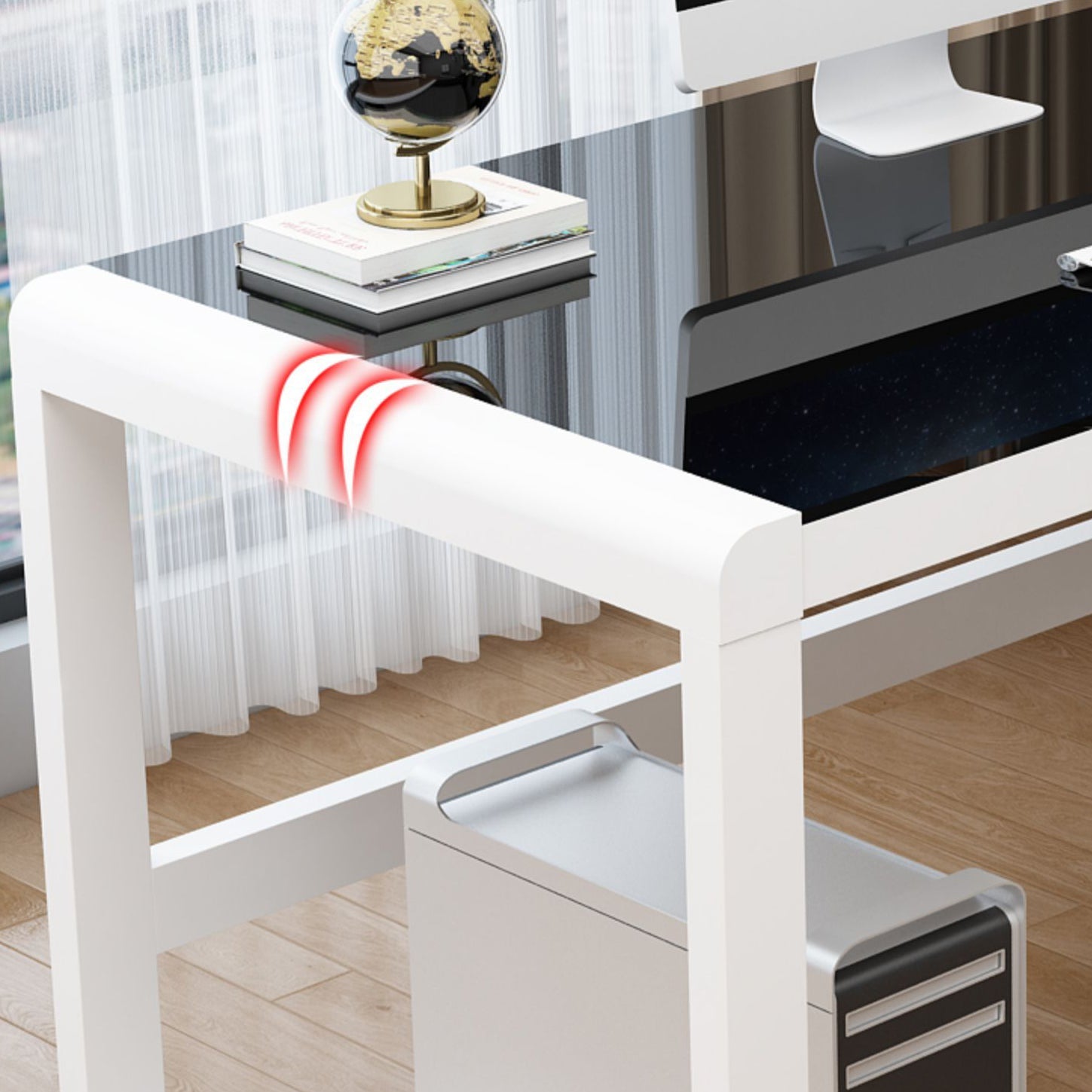 Glass Top Rectangular Gaming Desk Modern 29.53" Tall Computer Desk with Sled Base Clearhalo 'furn' 'furn_office_desk' 'Furniture' 'Office Desks' 'Office Furniture' 'office_desk' 7066771