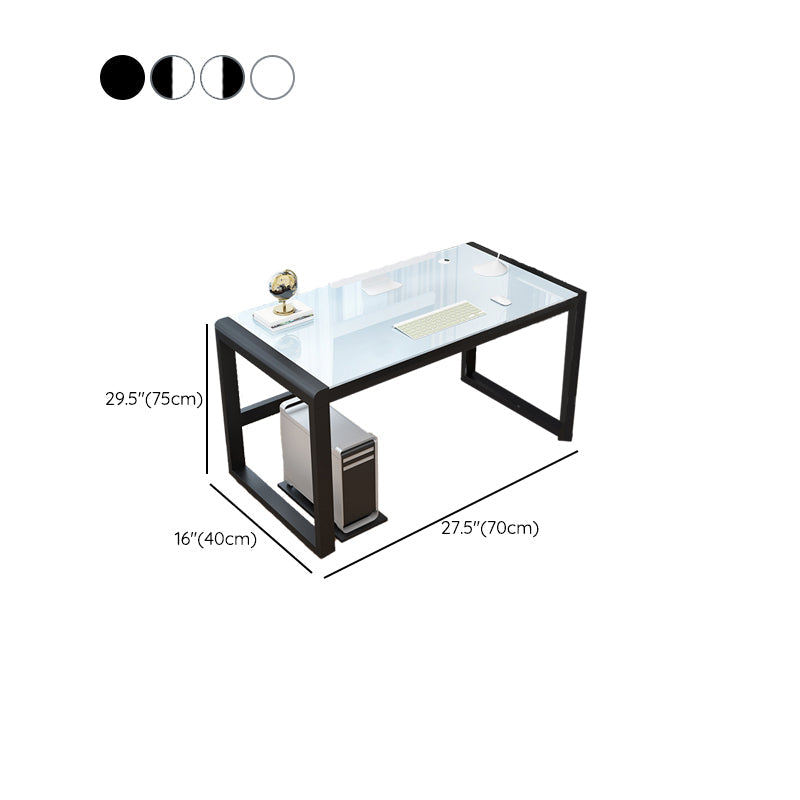 Glass Top Rectangular Gaming Desk Modern 29.53" Tall Computer Desk with Sled Base Clearhalo 'furn' 'furn_office_desk' 'Furniture' 'Office Desks' 'Office Furniture' 'office_desk' 7066773