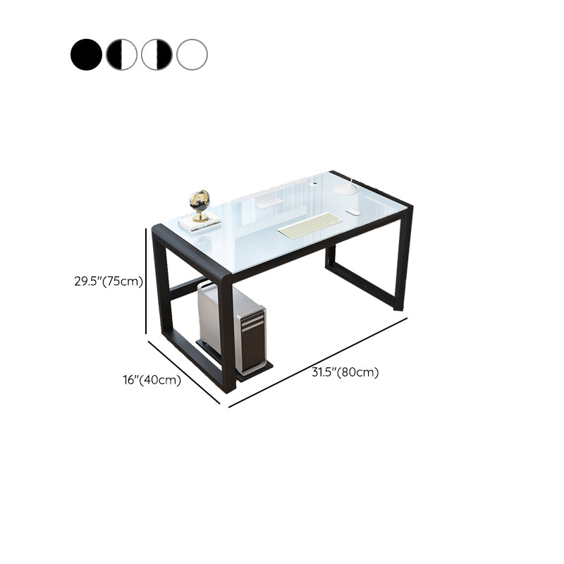 Glass Top Rectangular Gaming Desk Modern 29.53" Tall Computer Desk with Sled Base Clearhalo 'furn' 'furn_office_desk' 'Furniture' 'Office Desks' 'Office Furniture' 'office_desk' 7066774