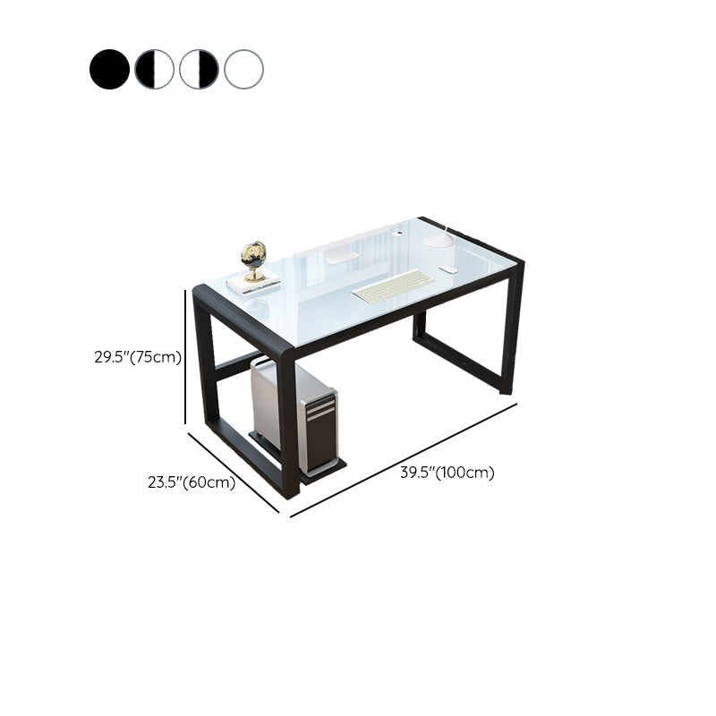 Glass Top Rectangular Gaming Desk Modern 29.53" Tall Computer Desk with Sled Base Clearhalo 'furn' 'furn_office_desk' 'Furniture' 'Office Desks' 'Office Furniture' 'office_desk' 7066776