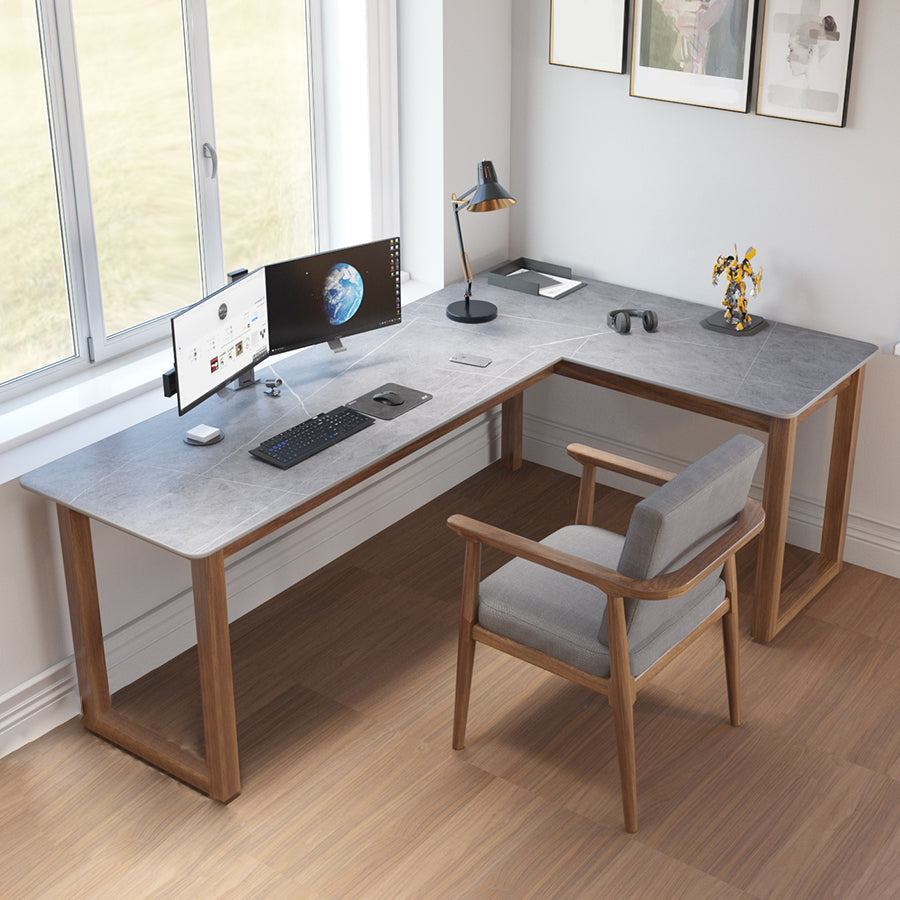 Modern Stone Writing Desk Corner 29.53-inch Tall Office Desk with Sled Base Clearhalo 'furn' 'furn_office_desk' 'Furniture' 'Office Desks' 'Office Furniture' 'office_desk' 7066778