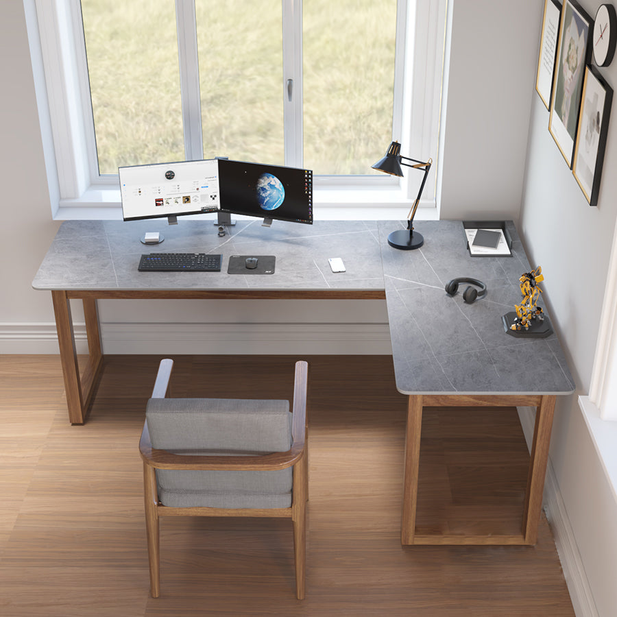 Modern Stone Writing Desk Corner 29.53-inch Tall Office Desk with Sled Base Clearhalo 'furn' 'furn_office_desk' 'Furniture' 'Office Desks' 'Office Furniture' 'office_desk' 7066780