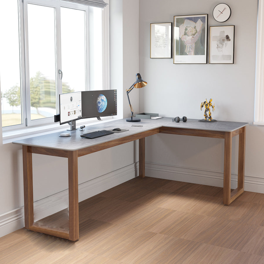 Modern Stone Writing Desk Corner 29.53-inch Tall Office Desk with Sled Base Clearhalo 'furn' 'furn_office_desk' 'Furniture' 'Office Desks' 'Office Furniture' 'office_desk' 7066787