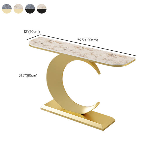 12 inch Wide Glam Console Table Stone Half Moon Console Accent Table